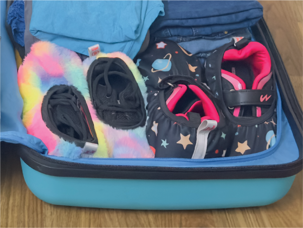 suitcase with shoes wrapped in ShoeShoes