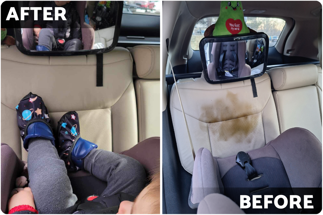 Before: Dirty car
After: Covered toddler shoes in clean car