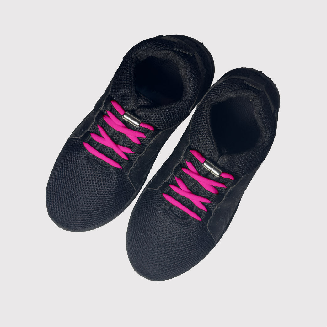 black shoes with pink no tie shoelaces