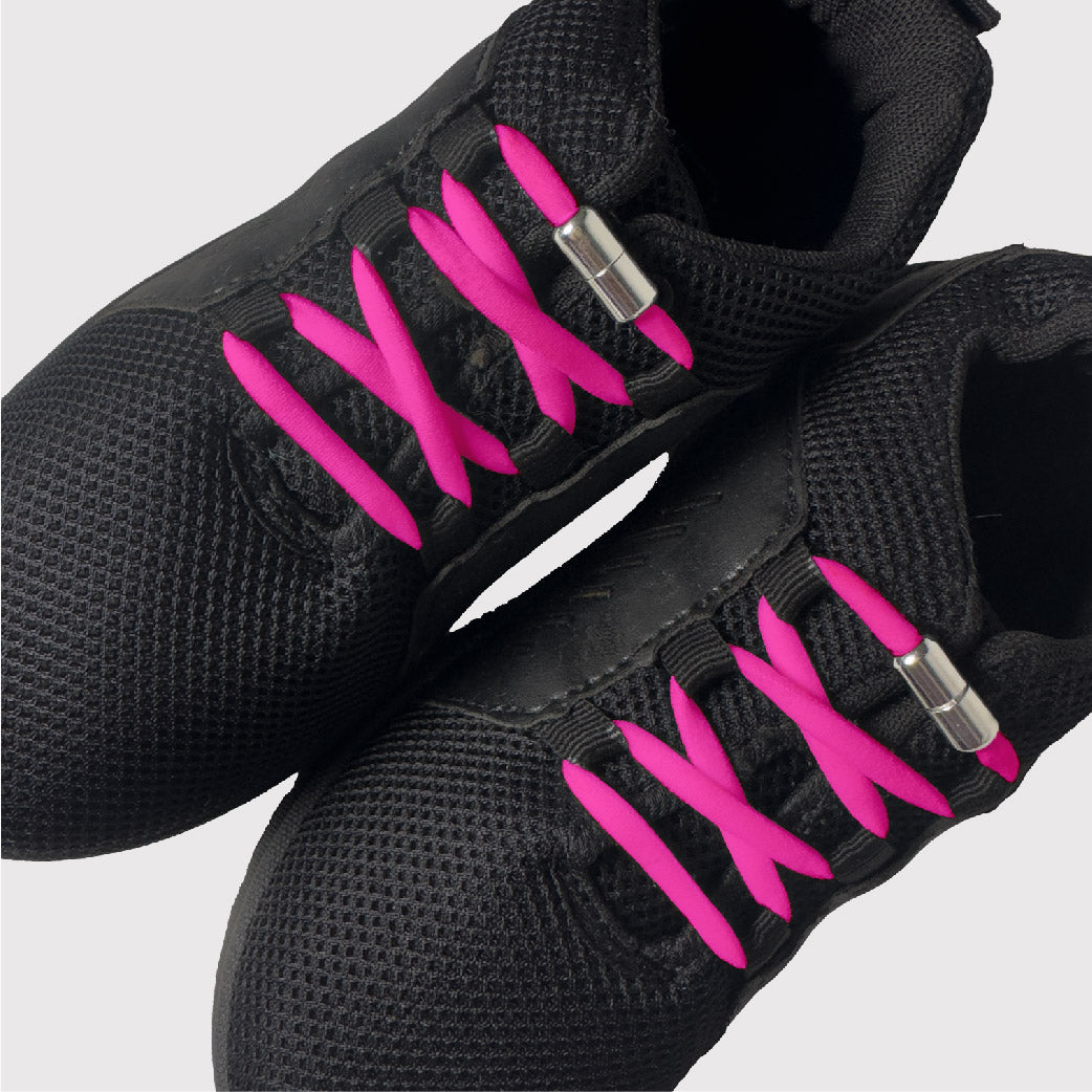 black shoes with pink no tie shoelaces