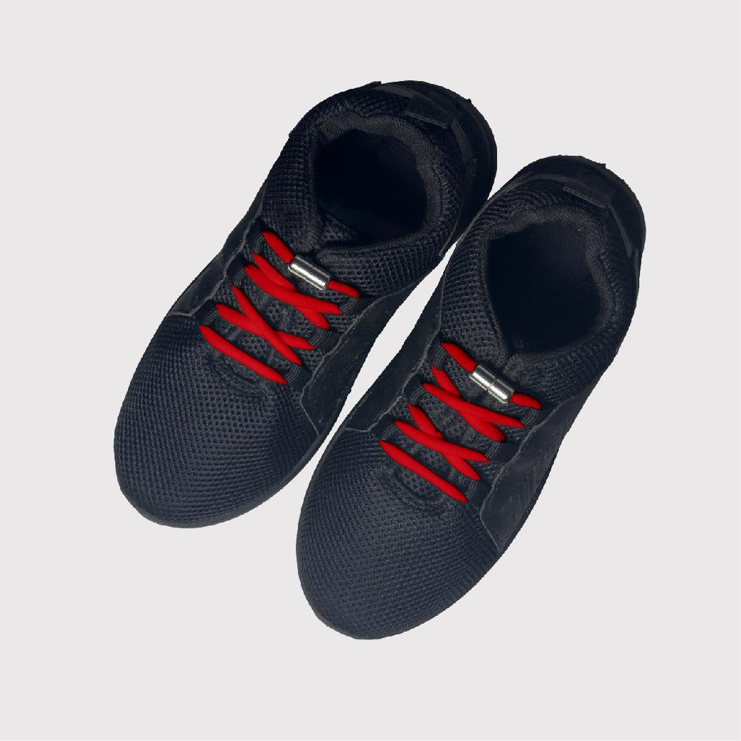 black shoes with red no tie shoelaces