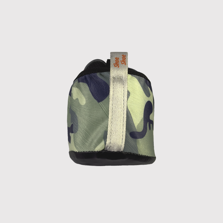 back view of shoe cover, camouflage print