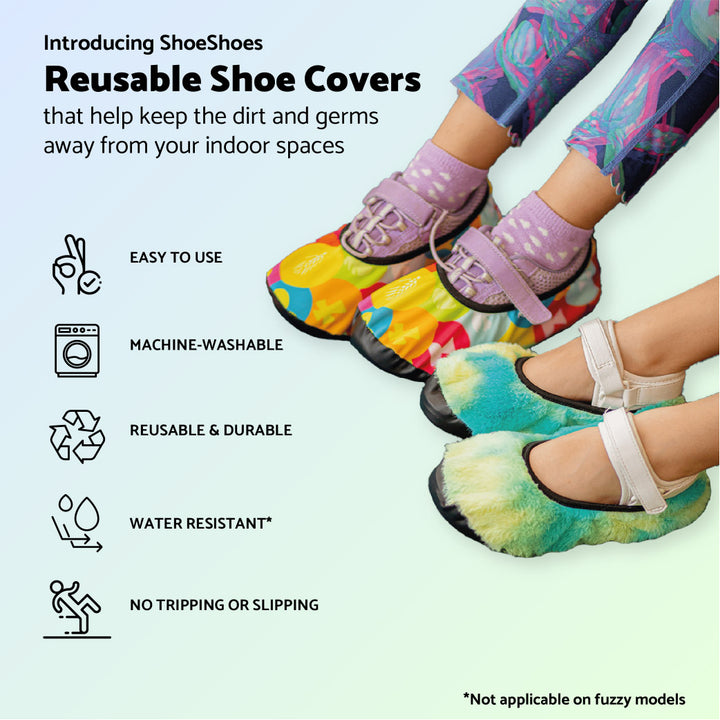 Introducing ShoeShoes: Reusable shoe covers that help keep the dirt and germs away from your indoor spaces. Easy to use, machine-washable, reusable & durable, water resistant, no tripping or slipping/