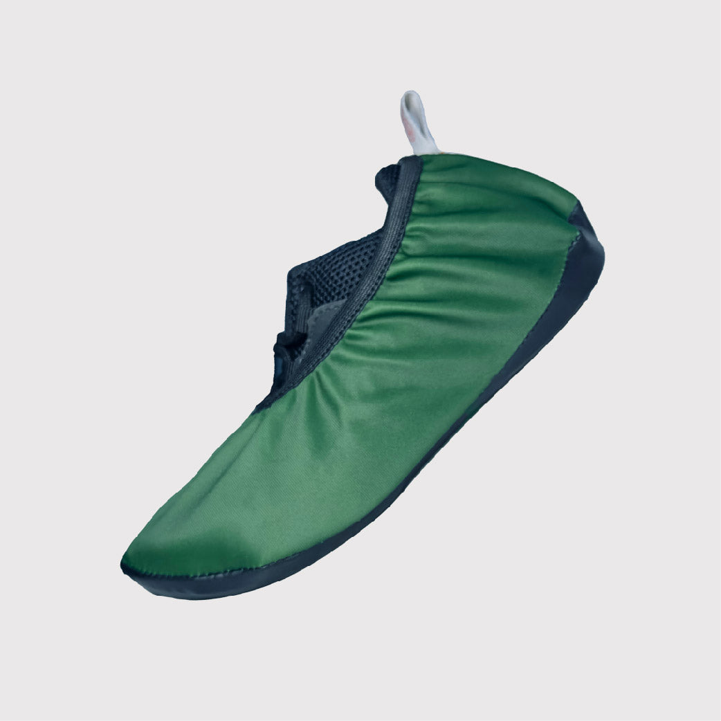 side view of shoe cover, green fabric 