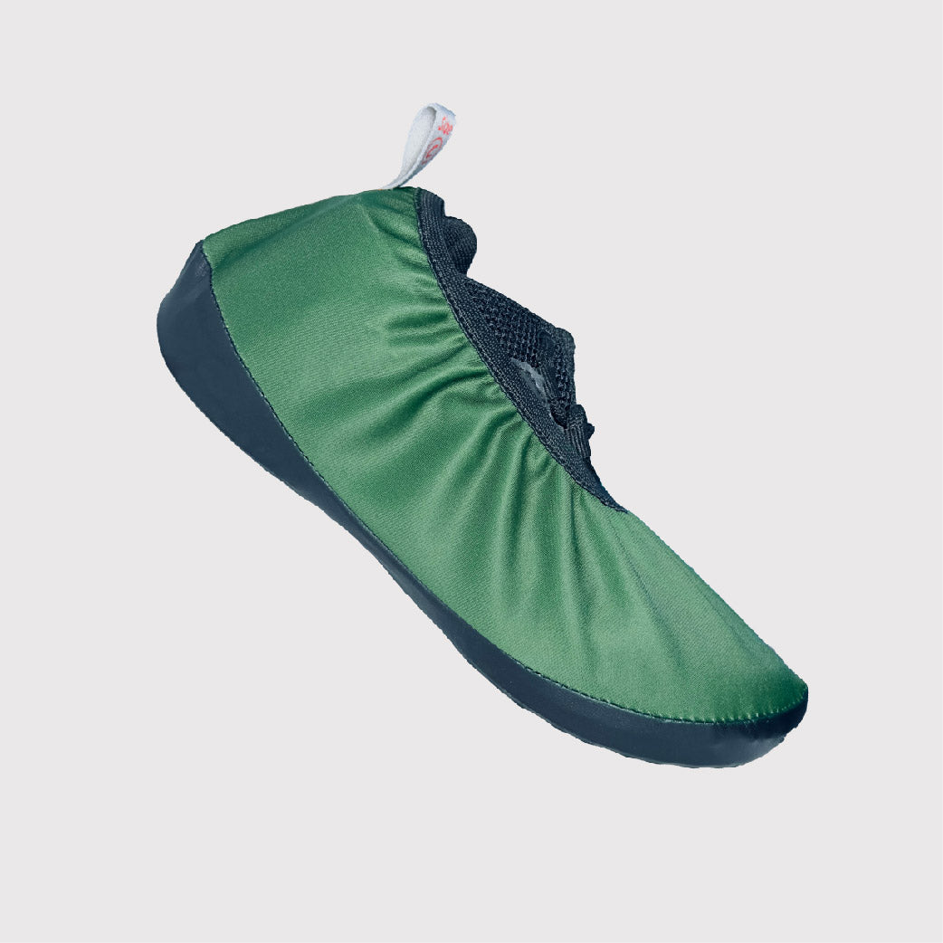 side view of shoe cover, green fabric 