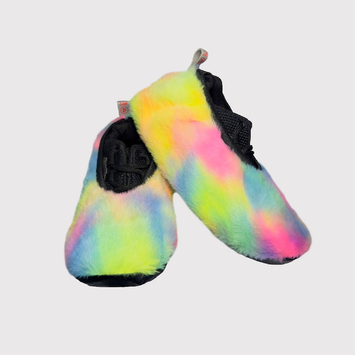 front view shoe covers, rainbow fabric 