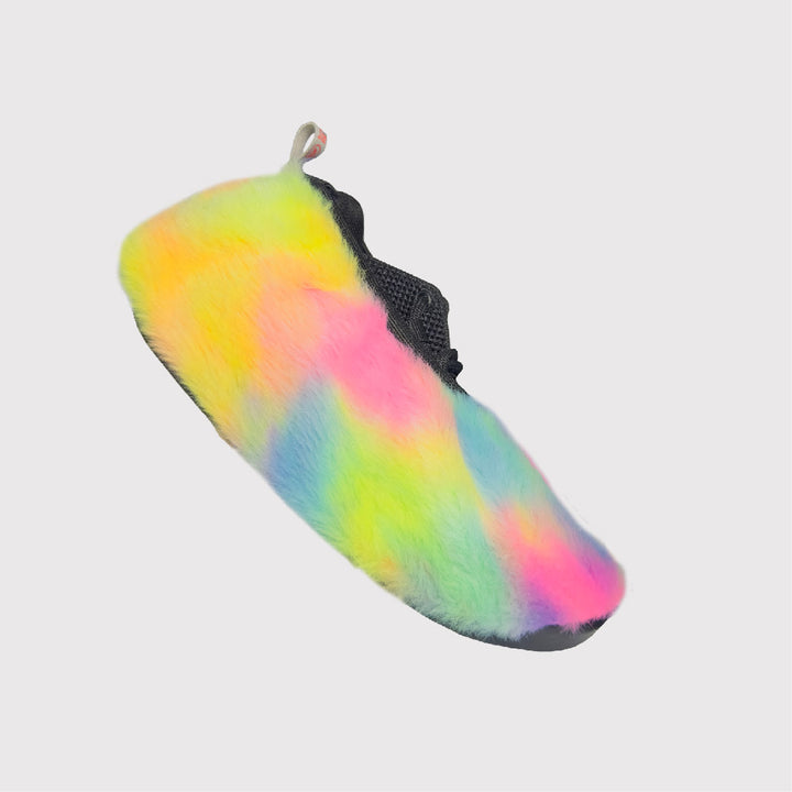 side view shoe covers, rainbow fabric 