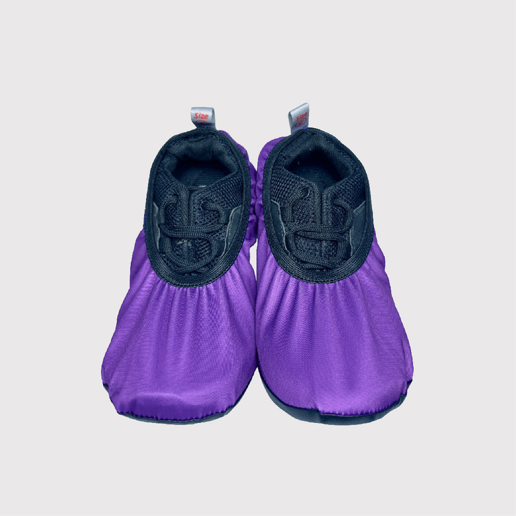 front view shoe covers, purple fabric 