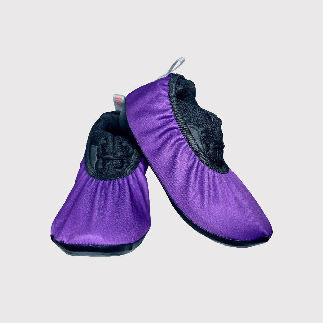 front view shoe covers, purple fabric 